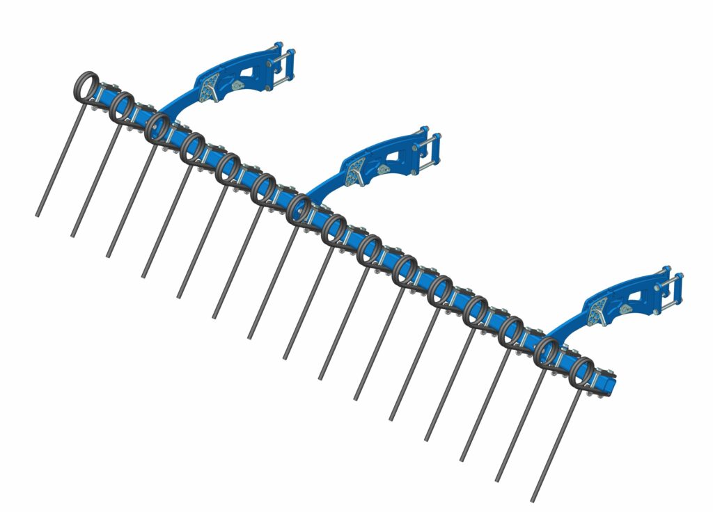 Herse peigne Ø13mm avec réglage mécanique / 1 rangée pour simple rouleau ou double rouleau